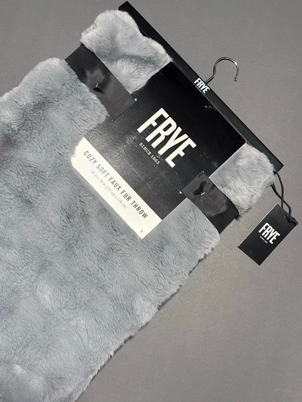 FRYE Faux Fur Throw Blanket 50 x 70" NWT Reversible Grey Gray NWT TEXTURED